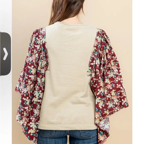 Oddi Floral Sleeve Top NWT - Picture 6 of 7